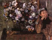 A Woman seated beside a vase of flowers Edgar Degas